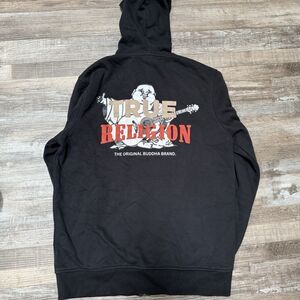 True Religion Buddha Hoodie Men M Black Fleece Jacket Full Zip Logo